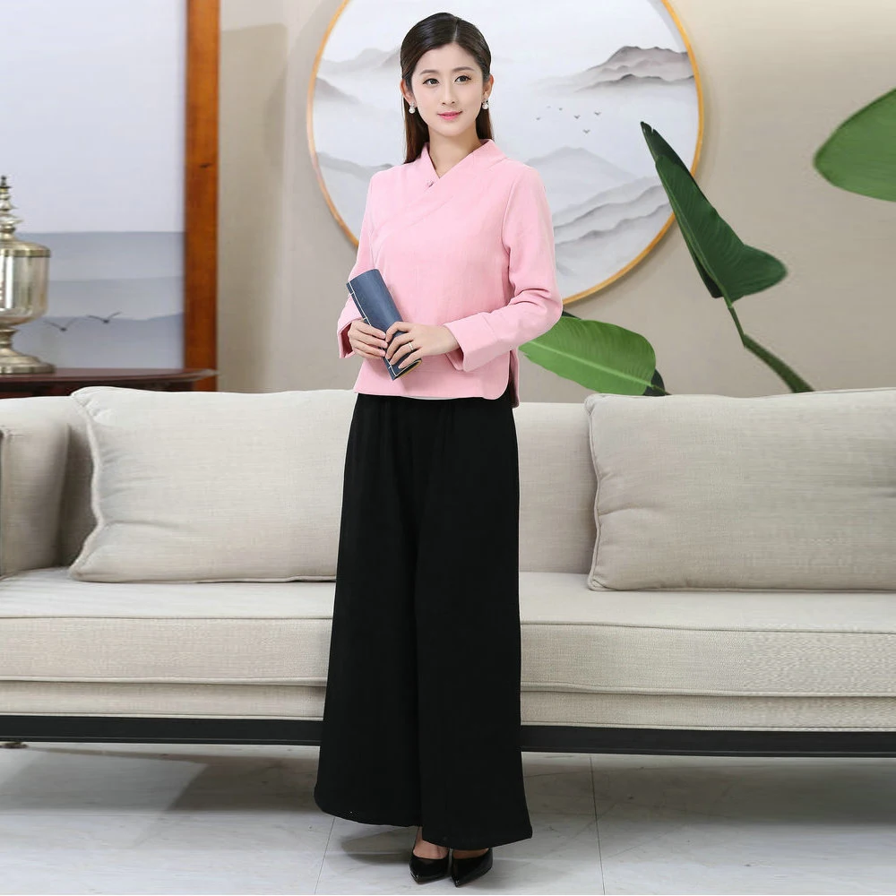 Women Linen Twinset Pink Tunic Top And Black Pant 2PCS Suit Set Brushed Cotton-Linen Blend Outfits Spring Autumn Clothings
Women Linen Twinset Pink Tunic Top And Black Pant 2PCS Suit Set Brushed Cotton-Linen Blend Outfits Spring Autumn Clothings