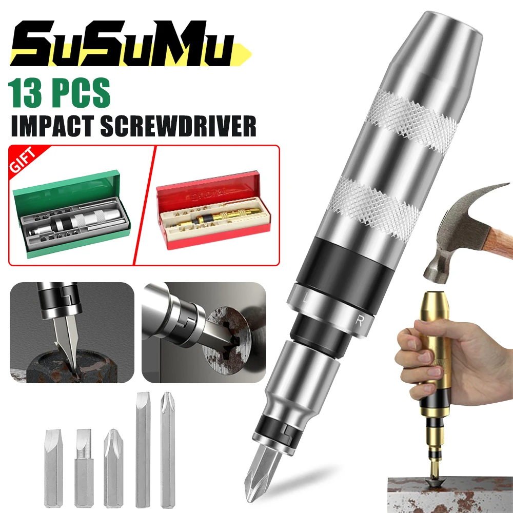 Ударная отвертка, 13 шт., ручная реверсивная ударная отвертка, набор с пакетной головкой, удаление разряда, ржавые крепежные детали или замороженные болты
Ударная отвертка, 13 шт., ручная реверсивная ударная отвертка, набор с пакетной головкой, удаление разряда, ржавые крепежные детали или замороженные болты