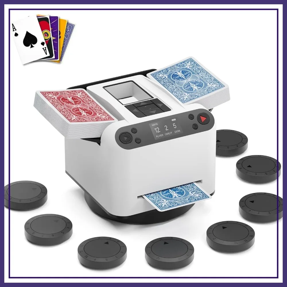 2-in-1 Automatic Card Shuffler and Dealer Machine for 1-2 Decks,180°/360° Rotating,Rechargeable,for Poker UNO Blackjack Phase 10
2-in-1 Automatic Card Shuffler and Dealer Machine for 1-2 Decks,180°/360° Rotating,Rechargeable,for Poker UNO Blackjack Phase 10