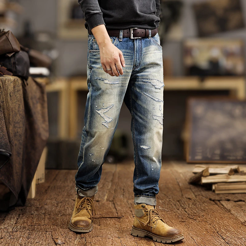 JXN110 High-end red ear denim ripped jeans men's new Slim straight stretch tapered small feet trousers
JXN110 High-end red ear denim ripped jeans men's new Slim straight stretch tapered small feet trousers