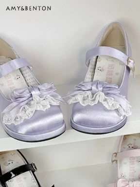 Lolita Japanese Sweet Cute Mary Jane Shoes Bow Lace Splicing Color Round Head Thick Heel Shoes Versatile Low Heel Single Shoes
Lolita Japanese Sweet Cute Mary Jane Shoes Bow Lace Splicing Color Round Head Thick Heel Shoes Versatile Low Heel Single Shoes