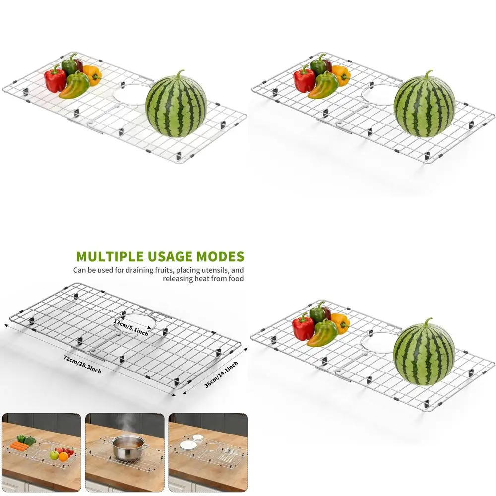 Kitchen Sink Protector, 28 x 14 Stainless Steel Rack, Large Sink Grid with Rear Drain