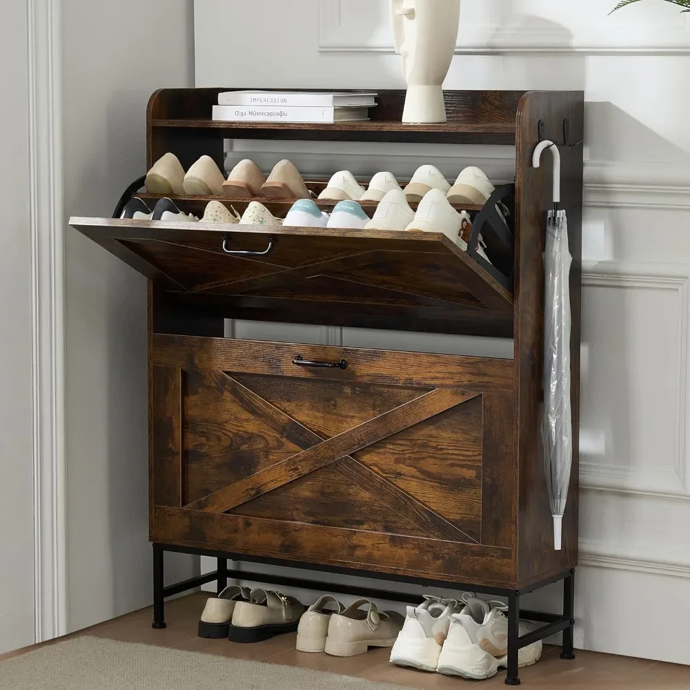 Shoe Cabinet Storage for Entryway, Shoe Organizer with 2 Flip Drawers, Hidden Shoe Storage Slim Storage Cabinet with Metal Legs
Shoe Cabinet Storage for Entryway, Shoe Organizer with 2 Flip Drawers, Hidden Shoe Storage Slim Storage Cabinet with Metal Legs