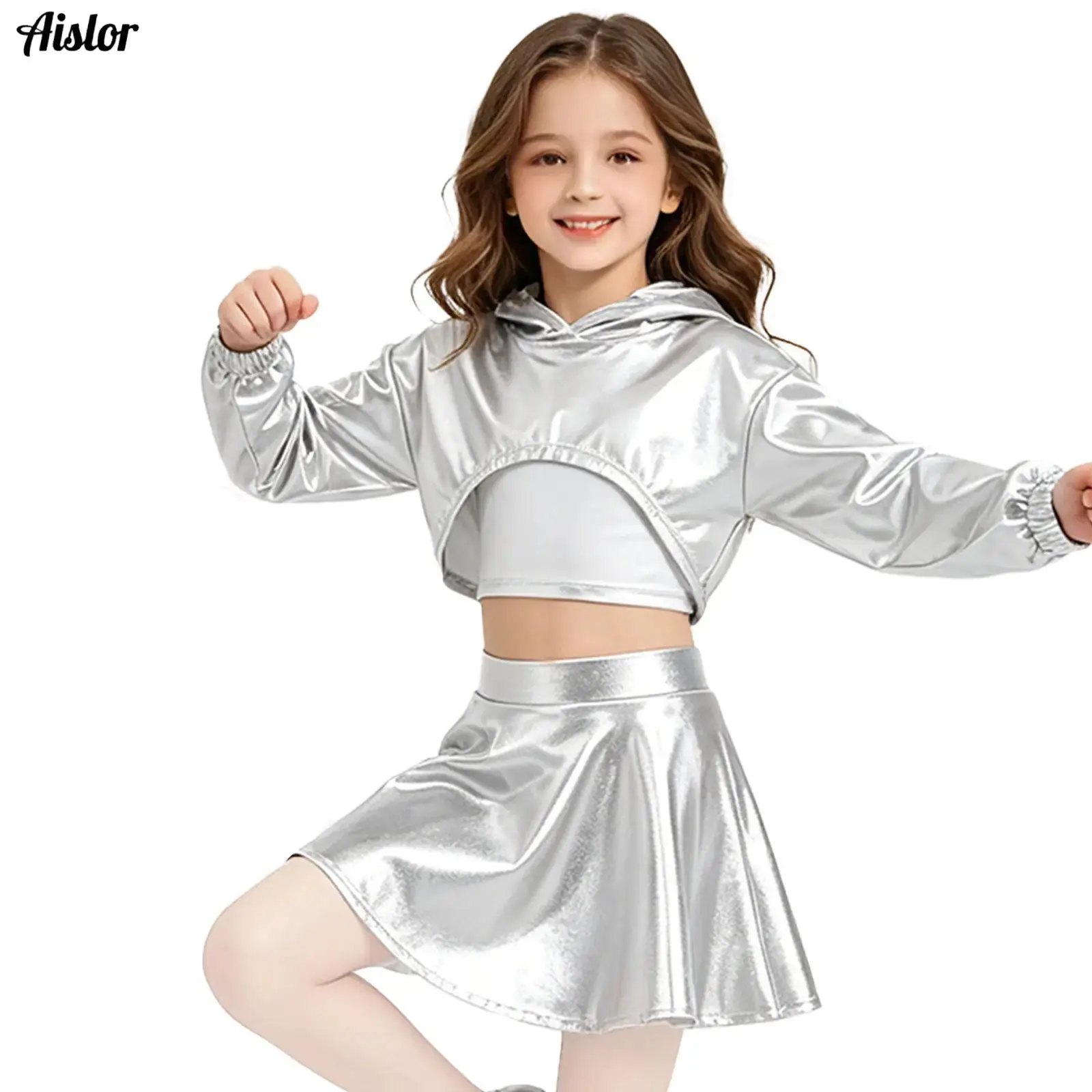 2Pcs/3Pcs Set Kids Girls Metallic Shiny Jazz Dance Outfit Sleeveless Crop Top with Pleated Skirt/Shorts Cheerleading Performance
2Pcs/3Pcs Set Kids Girls Metallic Shiny Jazz Dance Outfit Sleeveless Crop Top with Pleated Skirt/Shorts Cheerleading Performance