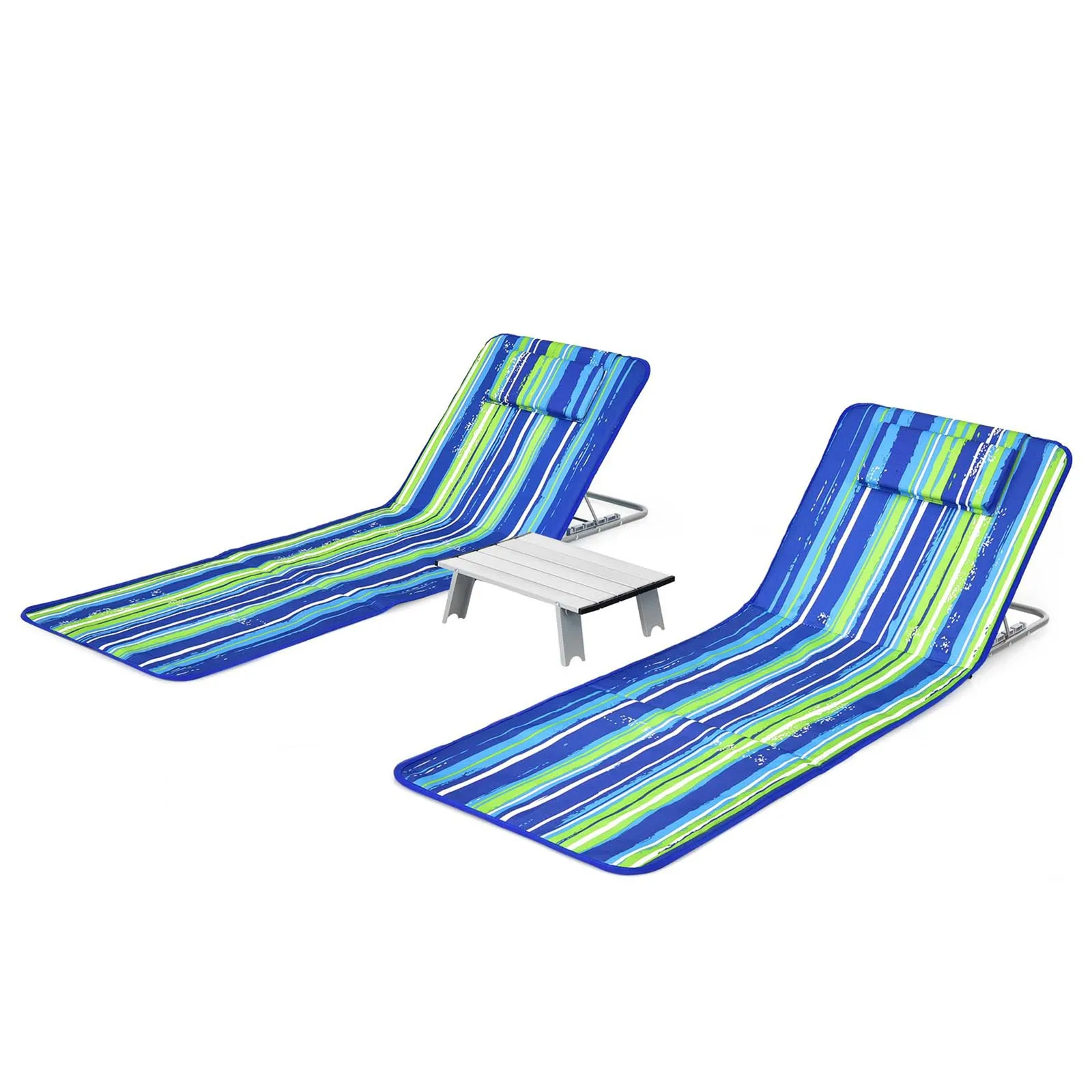 3PCS Folding Beach Mat Set Adjustable Beach Lounge Chair & Side Table Set Stripe
3PCS Folding Beach Mat Set Adjustable Beach Lounge Chair & Side Table Set Stripe