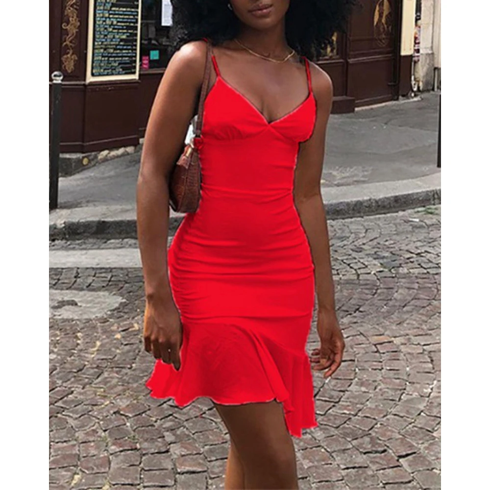 Women Summer Dress Fashion Spaghetti Strap Ruffle Short Sexy Dress Robe Femme Summer New-in V-neck Slim Fit Black Dresses Korean
Women Summer Dress Fashion Spaghetti Strap Ruffle Short Sexy Dress Robe Femme Summer New-in V-neck Slim Fit Black Dresses Korean