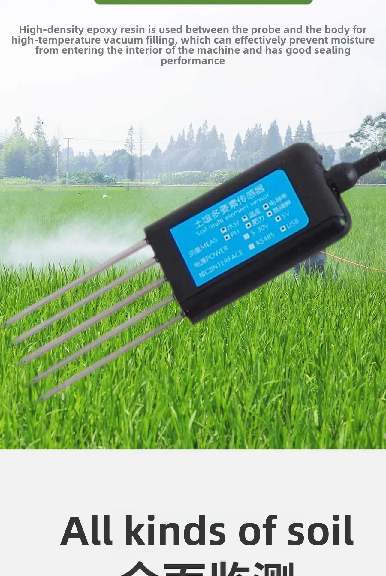 Soil Temperature, Humidity, PH, Water Fertility, Ec Value, Conductivity, Nitrogen, Phosphorus and Potassium PH Detector
Soil Temperature, Humidity, PH, Water Fertility, Ec Value, Conductivity, Nitrogen, Phosphorus and Potassium PH Detector
