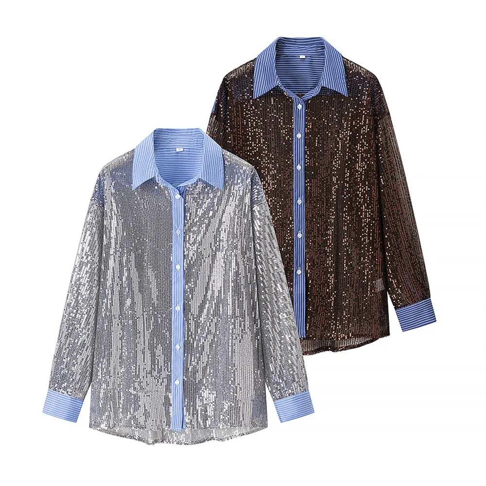 Taop&Za collar long sleeved single breasted summer new women's fashion loose casual sequined shirt jacket
Taop&Za collar long sleeved single breasted summer new women's fashion loose casual sequined shirt jacket