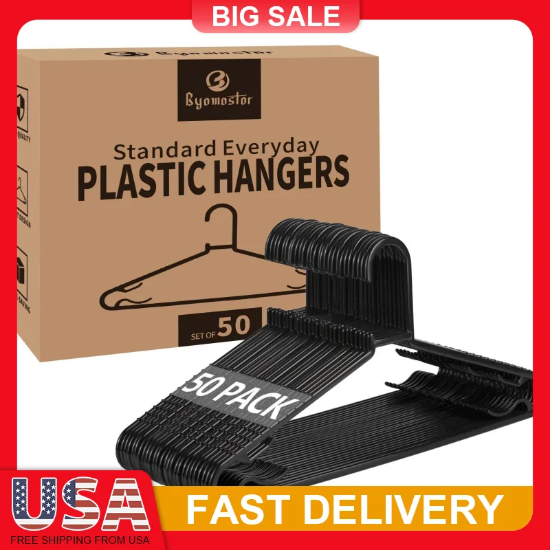 50PCS Black Plastic Hangers Non Slip Clothes Hangers with Hooks Slim Space Saving for Dresses Tanks Laundry Closet Organizer Set
50PCS Black Plastic Hangers Non Slip Clothes Hangers with Hooks Slim Space Saving for Dresses Tanks Laundry Closet Organizer Set