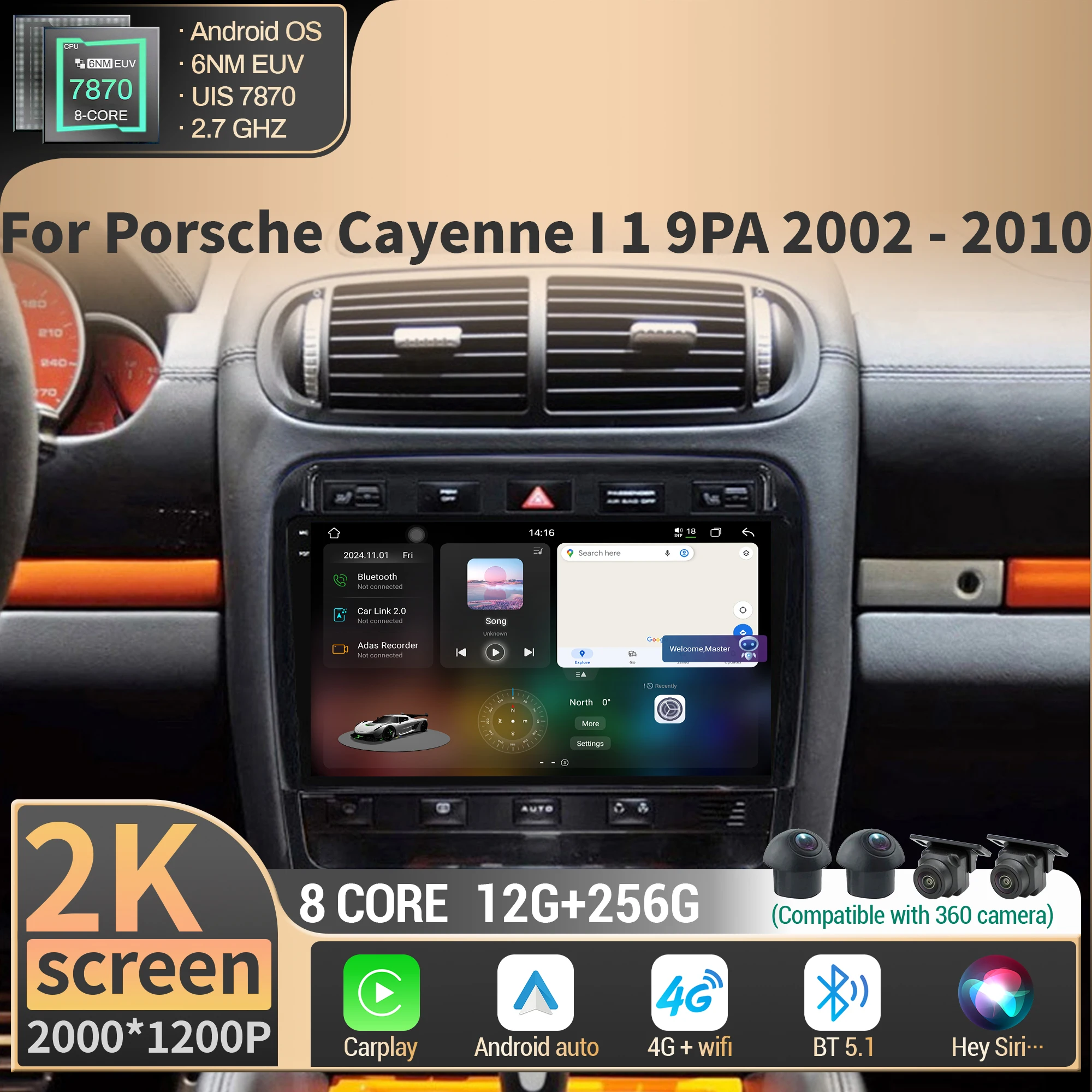 Car Radio Android For Porsche Cayenne I 1 9PA 2002-2010 Multimedia Center Carplay Wireless CPU 7870 DSP Display 2K QLED Screen
Car Radio Android For Porsche Cayenne I 1 9PA 2002-2010 Multimedia Center Carplay Wireless CPU 7870 DSP Display 2K QLED Screen