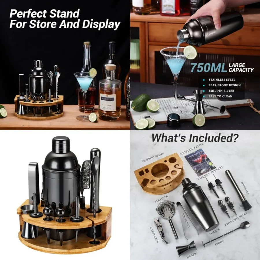 Cocktail Shaker Set Bartender Kit with Stand, 12 Pcs Bar Set Drink Mixer Set with Stainless Steel Bar Accessories Tools: 25oz M
Cocktail Shaker Set Bartender Kit with Stand, 12 Pcs Bar Set Drink Mixer Set with Stainless Steel Bar Accessories Tools: 25oz M