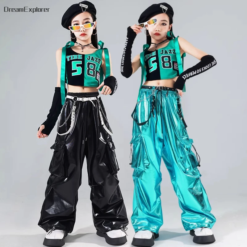 Girls Hip Hop Crop Top Shiny PU Leather Cargo Pants Boys Street Dance Cool T-shirt Kids Streetwear Children Jazz Clothes Sets
Girls Hip Hop Crop Top Shiny PU Leather Cargo Pants Boys Street Dance Cool T-shirt Kids Streetwear Children Jazz Clothes Sets
