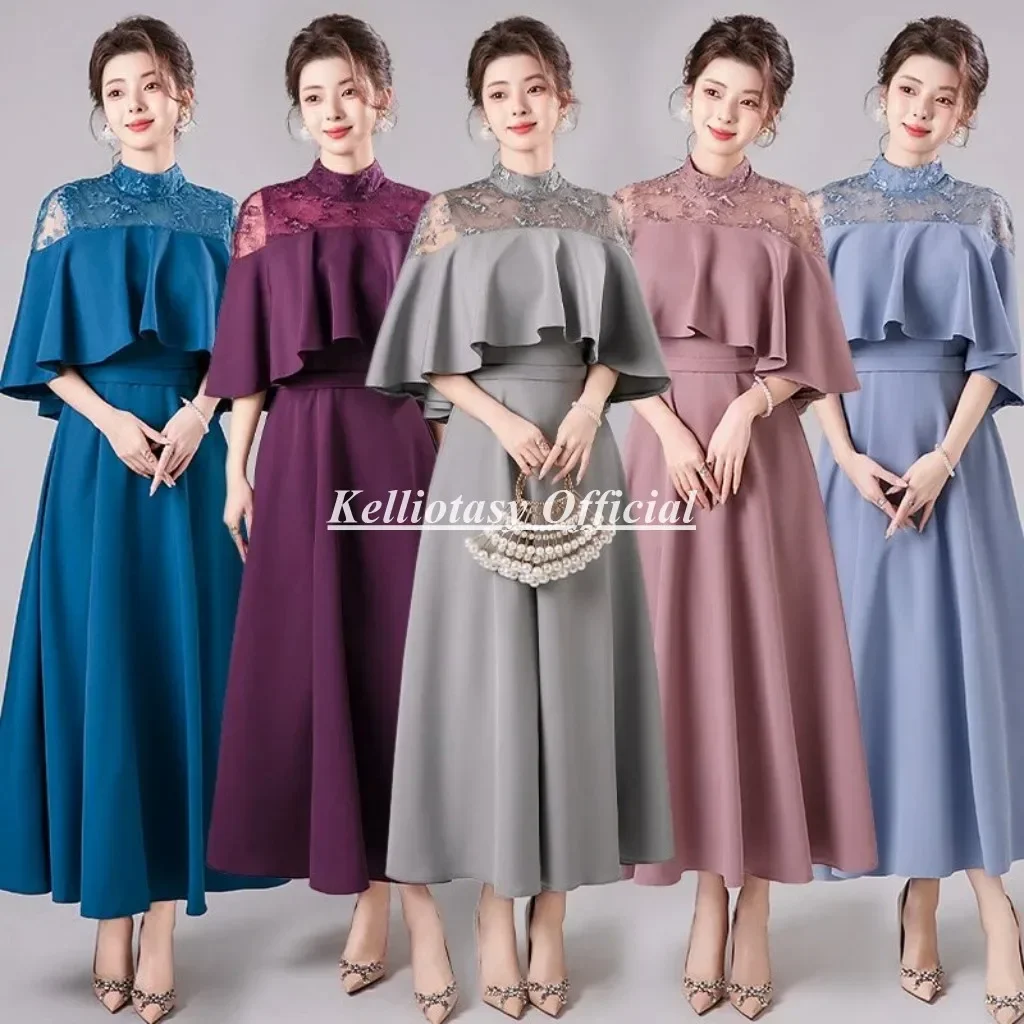 New Arrival Tea Length Customized Mother Of The Bride Dresses High Collar Cape Sleeves Elegant Woman Party Dress For Wedding
New Arrival Tea Length Customized Mother Of The Bride Dresses High Collar Cape Sleeves Elegant Woman Party Dress For Wedding