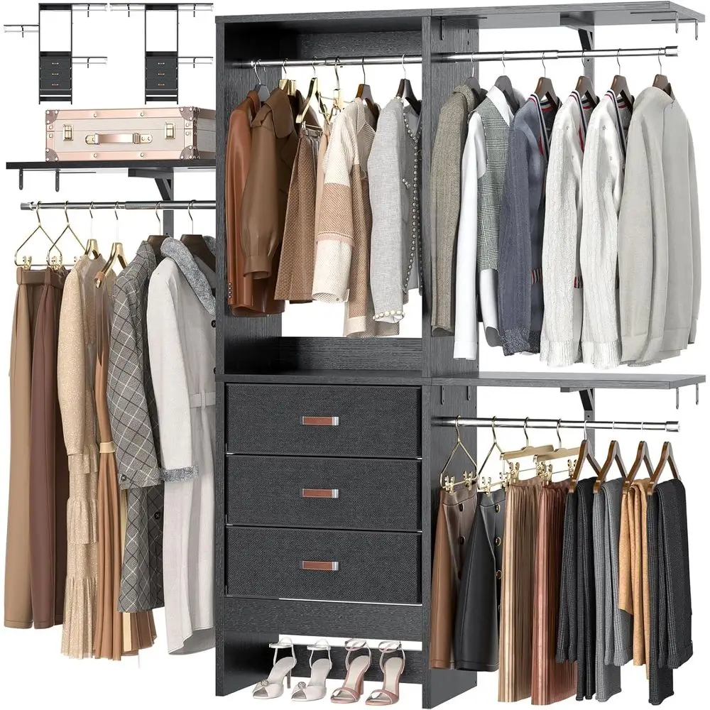 5-Tier Fabric Drawers Walk-In Closet Organizer with 3 Shelves and Heavy-Duty Clothes Rack, 59L x 16W x 71H, Black
5-Tier Fabric Drawers Walk-In Closet Organizer with 3 Shelves and Heavy-Duty Clothes Rack, 59L x 16W x 71H, Black