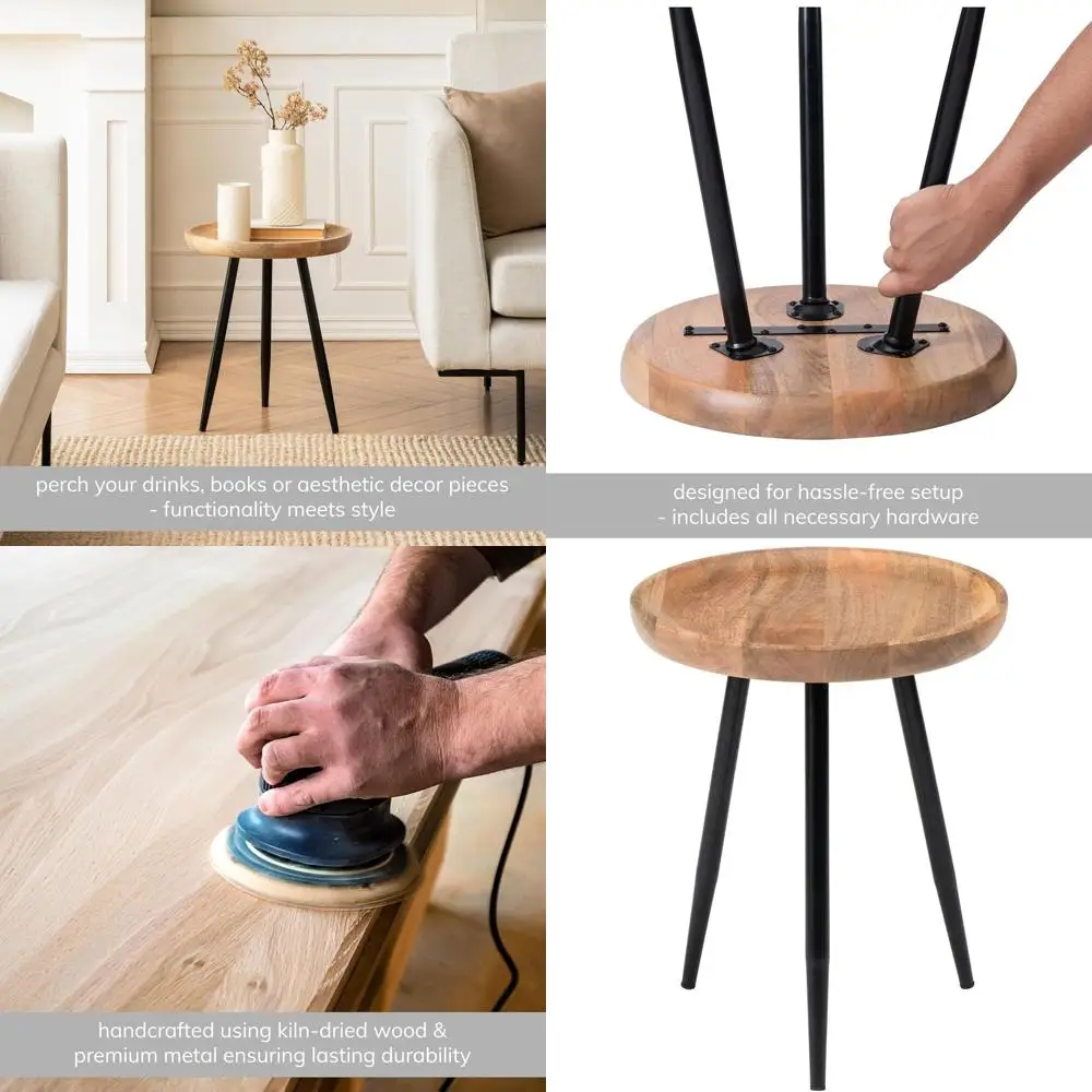 Solid Wood Small End Table with Natural Top and Black Legs, Nightstand, 15.75x15.75x18
Solid Wood Small End Table with Natural Top and Black Legs, Nightstand, 15.75x15.75x18