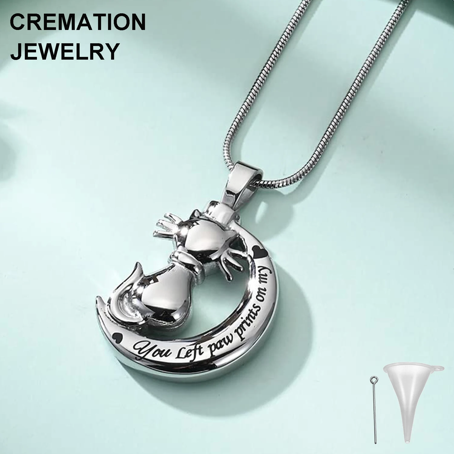Wholesale Sweet Cat Sitting On Moon Ashes Keepsake Urn Necklace For Women Stainless Steel Cute Cat Cremation Pendant Necklace
Wholesale Sweet Cat Sitting On Moon Ashes Keepsake Urn Necklace For Women Stainless Steel Cute Cat Cremation Pendant Necklace