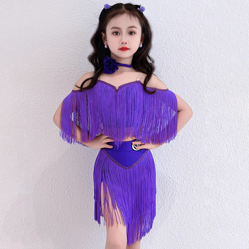Purple Fringed Suits Girls Latin Dance Tassels Clothes Children Chacha Latin Dance Performance Costumes Stage Wear
Purple Fringed Suits Girls Latin Dance Tassels Clothes Children Chacha Latin Dance Performance Costumes Stage Wear