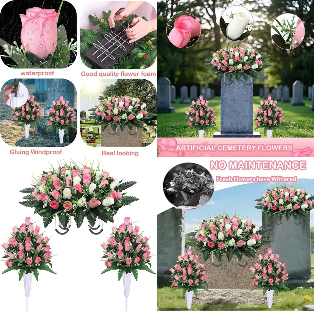 Pink & White Outdoor Cemetery Flower Saddles with Vase and Two Bouquets for Gravestones
Pink & White Outdoor Cemetery Flower Saddles with Vase and Two Bouquets for Gravestones