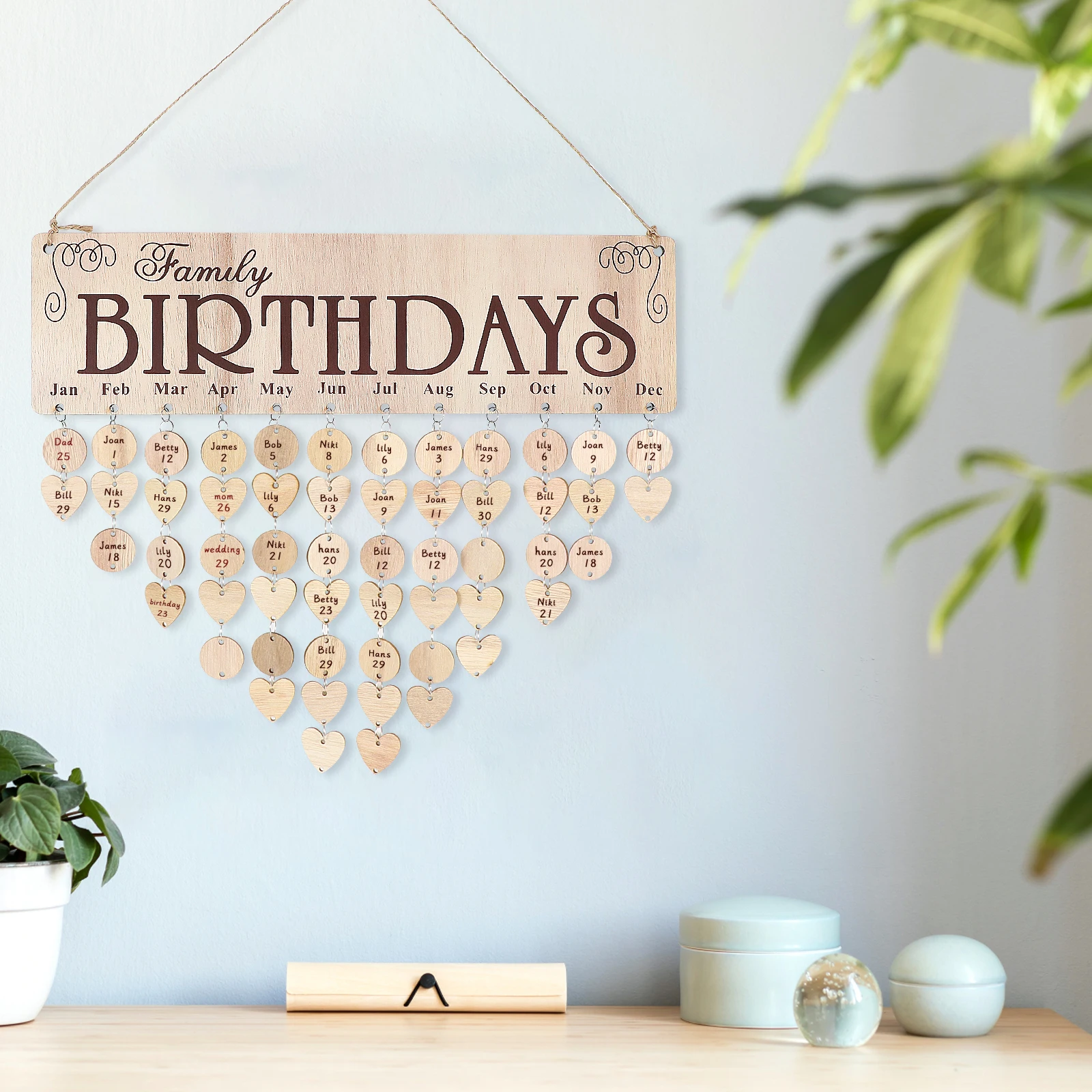 50 Round Discs 50 Heart Pendants Wooden Calendar Hanging Tag Perpetual Birthday Reminder Wall Decor Handmade Safe
50 Round Discs 50 Heart Pendants Wooden Calendar Hanging Tag Perpetual Birthday Reminder Wall Decor Handmade Safe