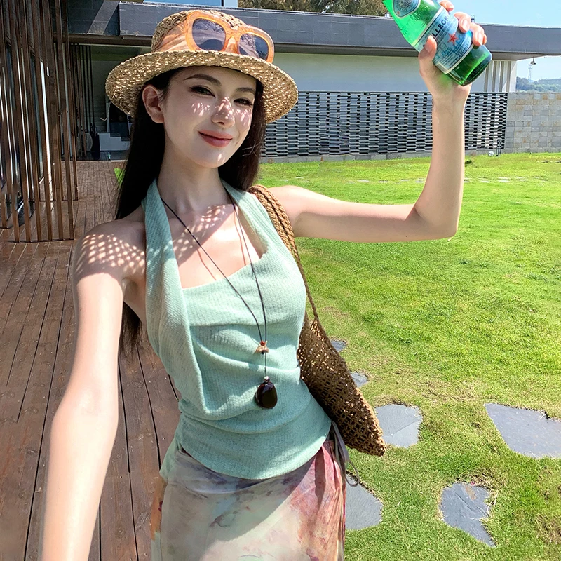 Summer Vacation Style Women's Set Spicy Girl Neck Hanging Vest Tie Dye Halter Top Half Skirt Long Dress Two Piece Suit
Summer Vacation Style Women's Set Spicy Girl Neck Hanging Vest Tie Dye Halter Top Half Skirt Long Dress Two Piece Suit
