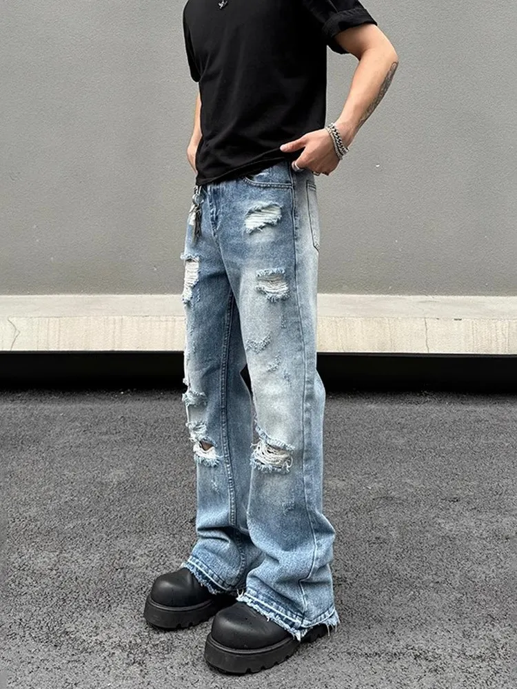 Washed Blue Men's Jeans High Street Style Straight Leg Slimming Cuffed Casual Spring Summer Fashionable Torn Denim Pants
Washed Blue Men's Jeans High Street Style Straight Leg Slimming Cuffed Casual Spring Summer Fashionable Torn Denim Pants