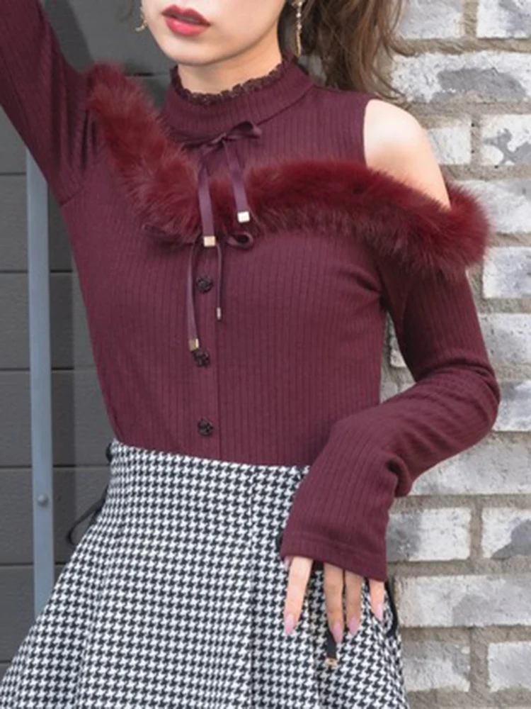 Sweet Style Knitted Sweater Top Shoulder Bared Stand Collar New Autumn Winter Polyester Fiber Long Sleeve Women's Fashion
Sweet Style Knitted Sweater Top Shoulder Bared Stand Collar New Autumn Winter Polyester Fiber Long Sleeve Women's Fashion