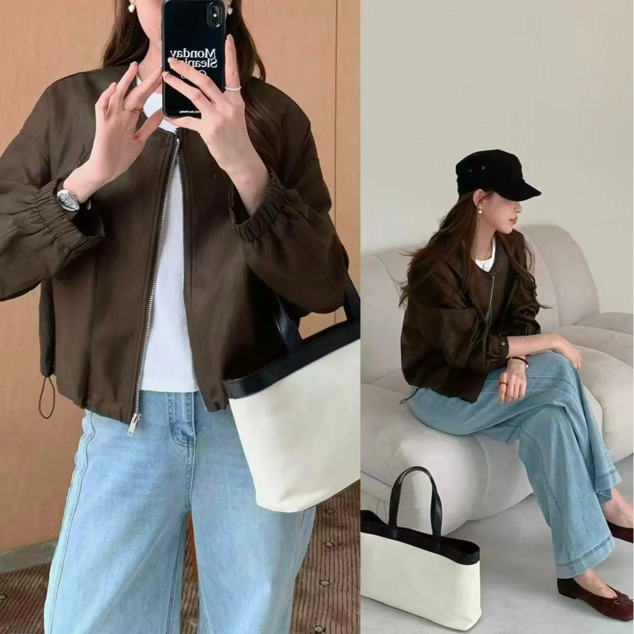 Chic Autumn Winter Retro Style Short Casual Jacket round Neck Women's Fashionable Polyester Fiber Zipper Long Sleeve Coat
Chic Autumn Winter Retro Style Short Casual Jacket round Neck Women's Fashionable Polyester Fiber Zipper Long Sleeve Coat