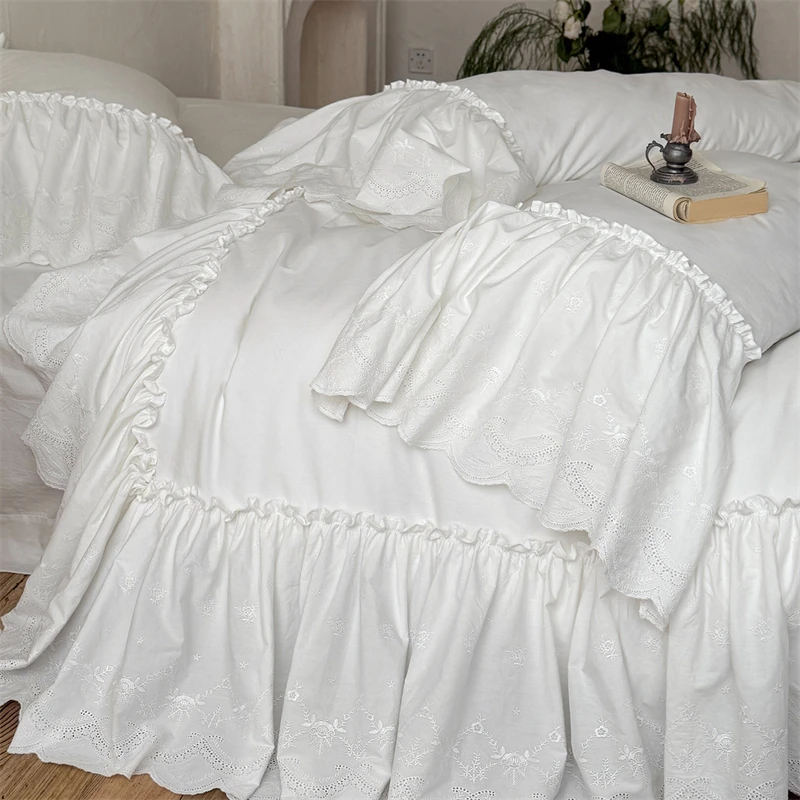 100% Cotton White Pleated Ruffles Princess Wedding Bedding Set Washed Cotton Duvet Cover Flat/Fitted Bed Sheet Pillowcases 4Pcs
100% Cotton White Pleated Ruffles Princess Wedding Bedding Set Washed Cotton Duvet Cover Flat/Fitted Bed Sheet Pillowcases 4Pcs