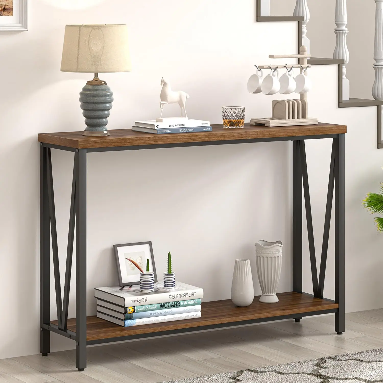 Narrow Entryway Console Sofa Table Rustic Walnut Wood Metal Frame Hallway Living Room Behind Couch, Customized
Narrow Entryway Console Sofa Table Rustic Walnut Wood Metal Frame Hallway Living Room Behind Couch, Customized