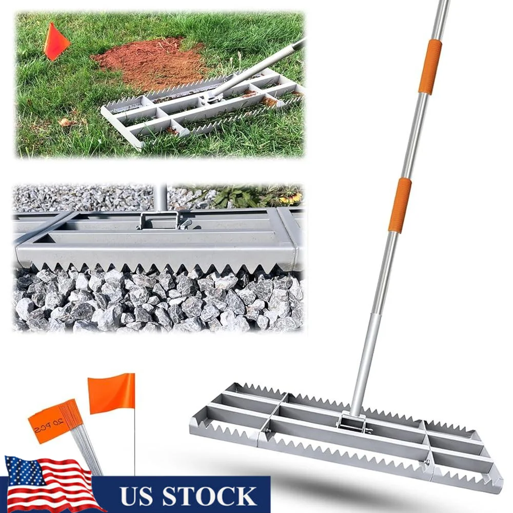 30in Lawn Leveling Rake Double-Sided Adjust Handle with 20pc Marking Flags Lawn Tool Soil Leveling Garden Yard Driveway
30in Lawn Leveling Rake Double-Sided Adjust Handle with 20pc Marking Flags Lawn Tool Soil Leveling Garden Yard Driveway