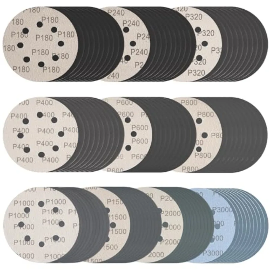 100 Pcs 5 Inch Sanding Discs Hook and Loop 8 Holes Wet Dry Sandpaper 180 240 320 400 600 800 1000 1500 2000 3000 Assortment Gri
100 Pcs 5 Inch Sanding Discs Hook and Loop 8 Holes Wet Dry Sandpaper 180 240 320 400 600 800 1000 1500 2000 3000 Assortment Gri