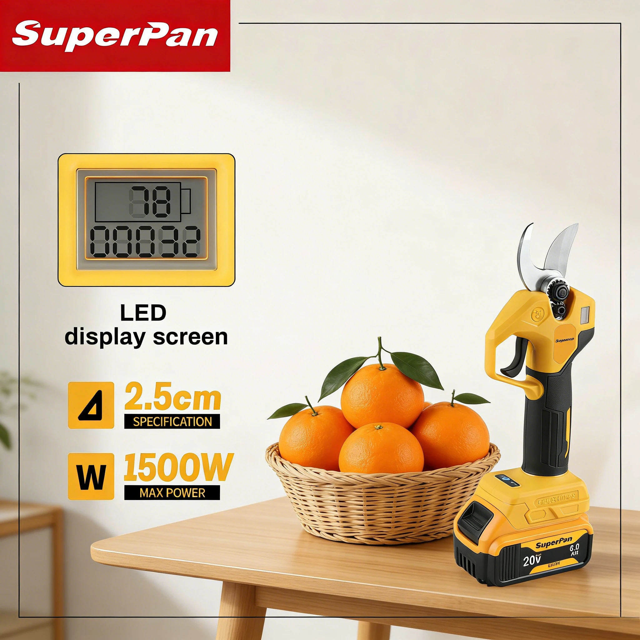 Электрический секатор SuperPan, беспроводной, для обрезки веток, ремонта сада, работ на участке, совместим с аккумулятором DeWalt 20V.
Электрический секатор SuperPan, беспроводной, для обрезки веток, ремонта сада, работ на участке, совместим с аккумулятором DeWalt 20V.