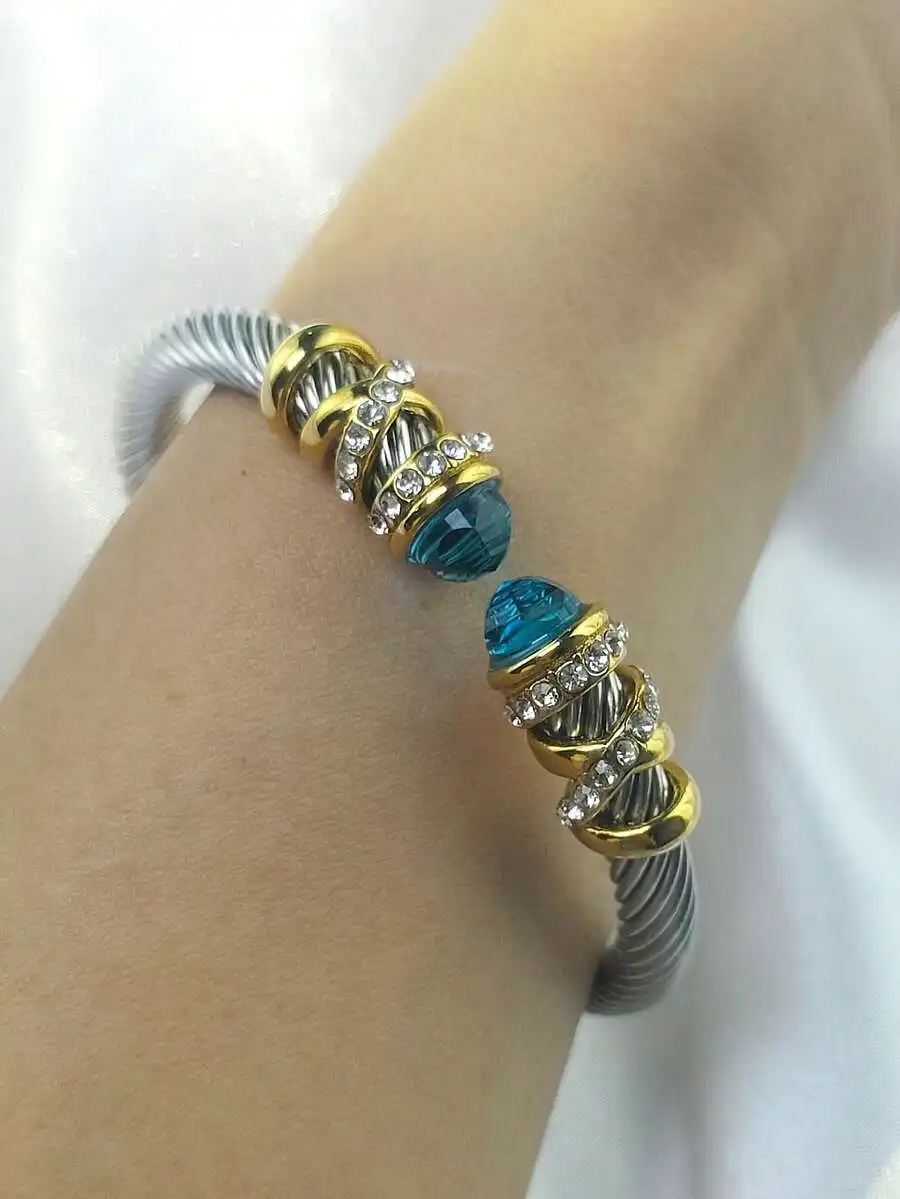 Stainless Steel Dual Tone Rhinestone Cable Bangle Bracelet For Women Adjustable Fashion Accessory
Stainless Steel Dual Tone Rhinestone Cable Bangle Bracelet For Women Adjustable Fashion Accessory