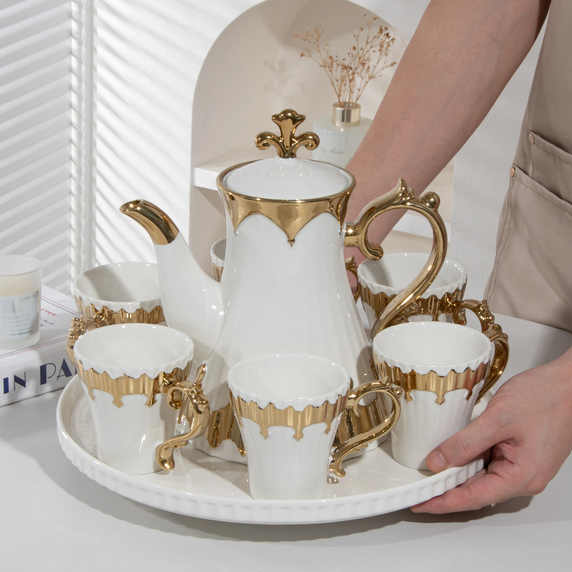 8PC/SET Platinum-edged European-style coffee and tea set
8PC/SET Platinum-edged European-style coffee and tea set