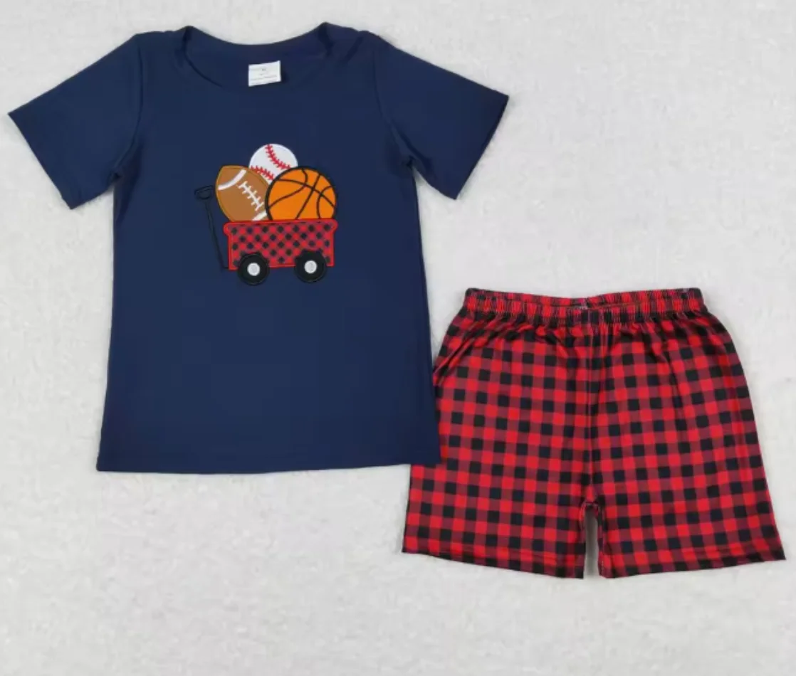 Wholesale Toddler Baby Boy Summer Outfit Children Short Sleeves Blue T-shirts Tee Baseball Shorts Set Ball Clothing
Wholesale Toddler Baby Boy Summer Outfit Children Short Sleeves Blue T-shirts Tee Baseball Shorts Set Ball Clothing