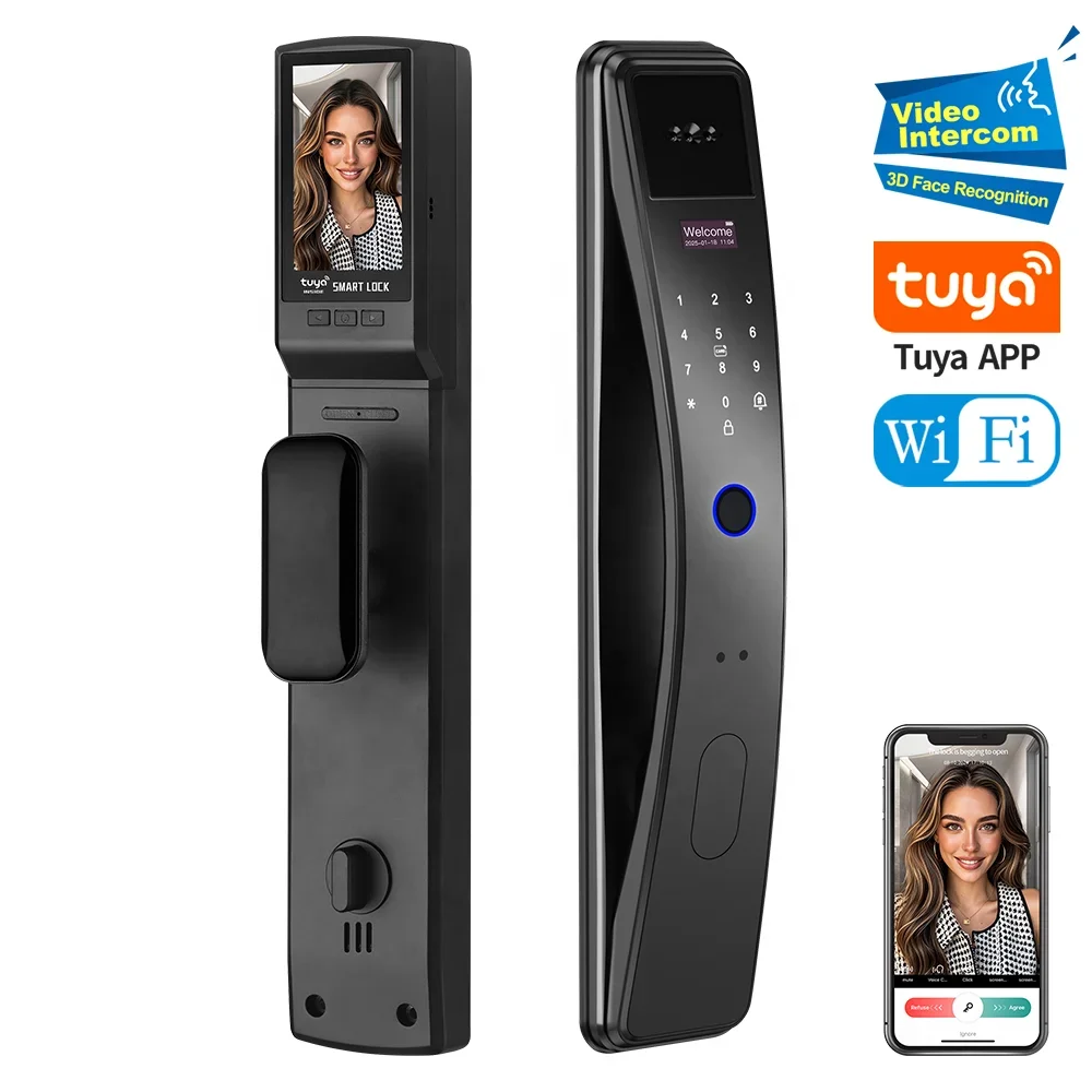 Electric Digital BiometricFingerprint Lock Wifi Door Tuya Keyless Door Lock With 3D Face Recognition Access Smart Door Lock
Electric Digital BiometricFingerprint Lock Wifi Door Tuya Keyless Door Lock With 3D Face Recognition Access Smart Door Lock