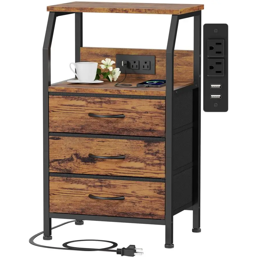 Night Stand with Charging Station, USB Ports and Outlets, 28.3 Inch Tall Bedside Table with Wood Shelf, 3 Fabric Drawers Side Ta
Night Stand with Charging Station, USB Ports and Outlets, 28.3 Inch Tall Bedside Table with Wood Shelf, 3 Fabric Drawers Side Ta