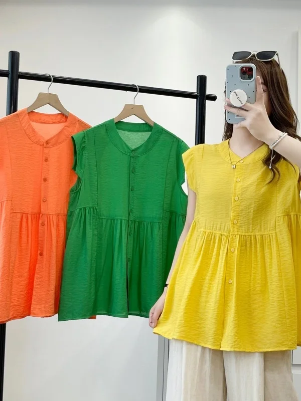 Summer Breathable Pure Color Sleeveless Shirt Cardigan Large Size Waist Cinched Pleated Vest Top Women's Casual Style Polyest...
Summer Breathable Pure Color Sleeveless Shirt Cardigan Large Size Waist Cinched Pleated Vest Top Women's Casual Style Polyest...