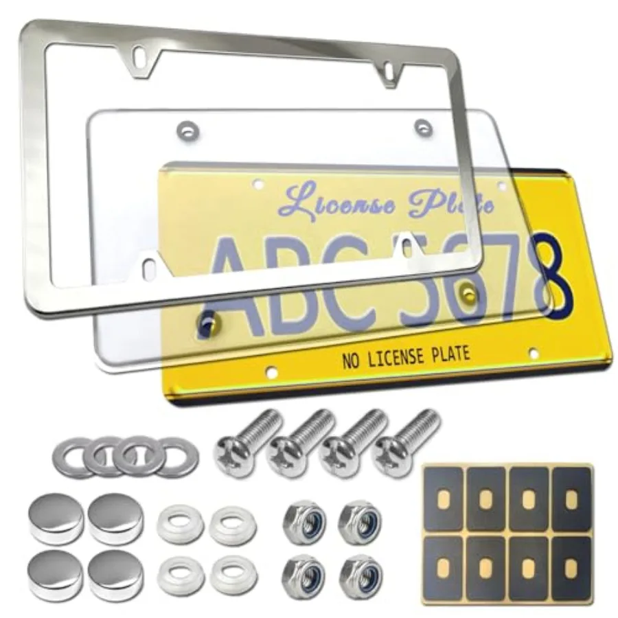 License Plate Cover and Frame Combo- Clear License Plate Cover and Stainless Steel Car Tag Holder, Flat Bubble Unbreakable Prot
License Plate Cover and Frame Combo- Clear License Plate Cover and Stainless Steel Car Tag Holder, Flat Bubble Unbreakable Prot