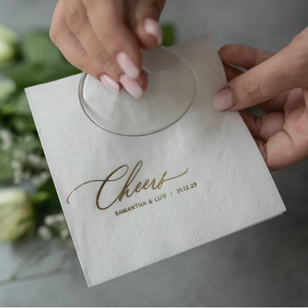 Personalized Wedding Cocktail Napkins, Cheers, Engagement, Rehearsal Dinner, Birthday Party Beverage, Gold Foil Napkins, 50Pcs
Personalized Wedding Cocktail Napkins, Cheers, Engagement, Rehearsal Dinner, Birthday Party Beverage, Gold Foil Napkins, 50Pcs