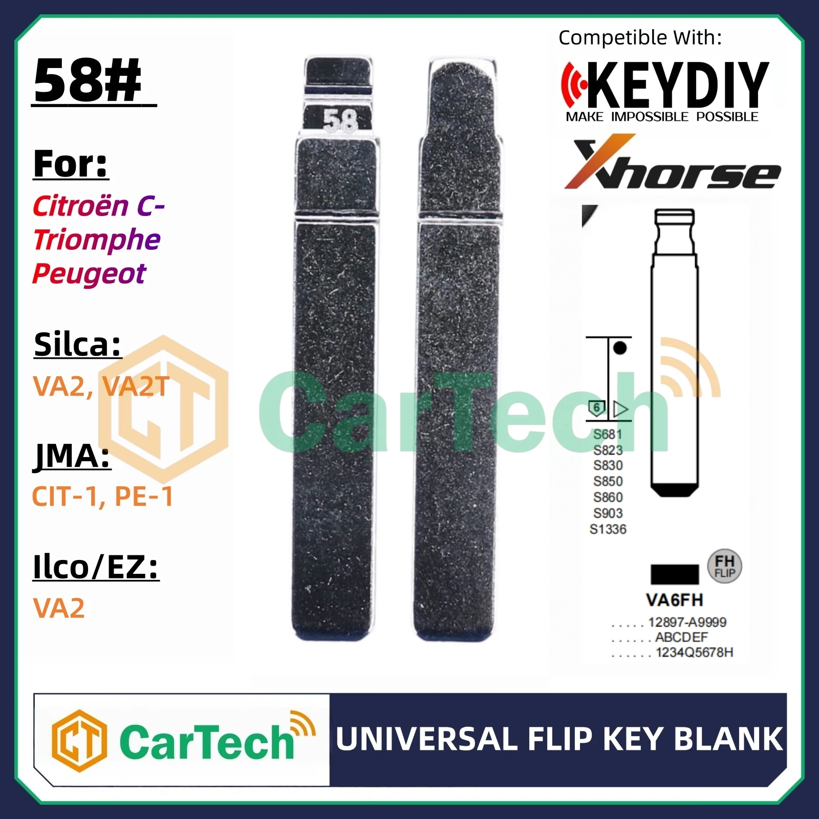 58# Uncut Flip Blank Key Blade for KEYDIY KD XHORSE VVDI Universal Remote Fit Citroen C-Triomphe Peugeot
58# Uncut Flip Blank Key Blade for KEYDIY KD XHORSE VVDI Universal Remote Fit Citroen C-Triomphe Peugeot
