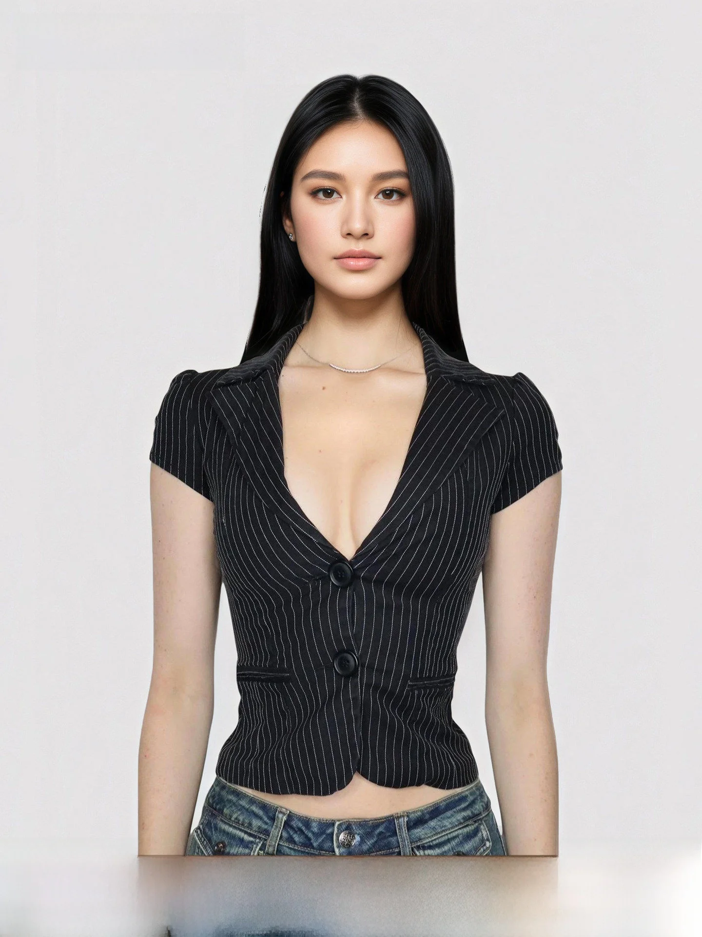 Fff Bla Stripe Low Cut V Ne ort Sve irt Sexy Turn Collar Waist Cinch Button up Women's Casual Faion Top
Fff Bla Stripe Low Cut V Ne ort Sve irt Sexy Turn Collar Waist Cinch Button up Women's Casual Faion Top