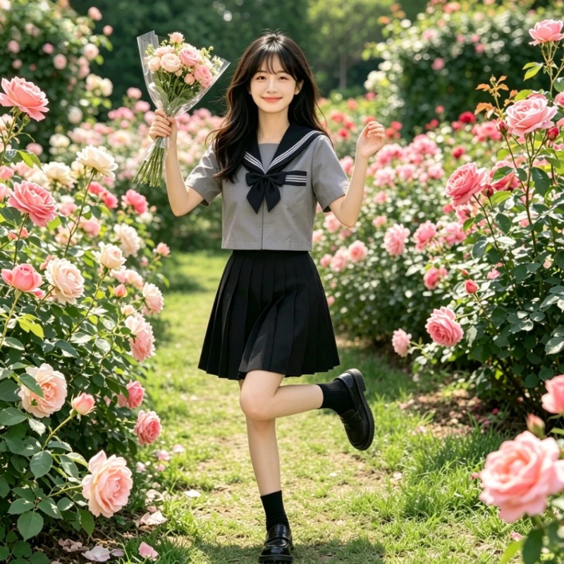 Sweet JK School Uniform, Grey Black Collar Embroidered Sailor Suit,Japanese College Short Skirt for Graduation Photo&Daily Wear
Sweet JK School Uniform, Grey Black Collar Embroidered Sailor Suit,Japanese College Short Skirt for Graduation Photo&Daily Wear