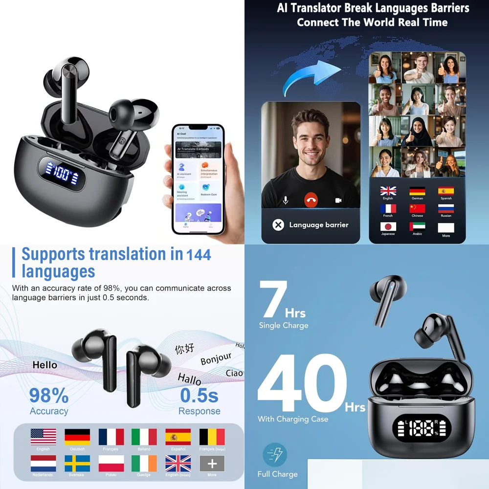 AI Language Translator Earphone TWS Headphones Wireless BT 5.4 TWS AI Language Translator Real Time Earbuds for Business
AI Language Translator Earphone TWS Headphones Wireless BT 5.4 TWS AI Language Translator Real Time Earbuds for Business