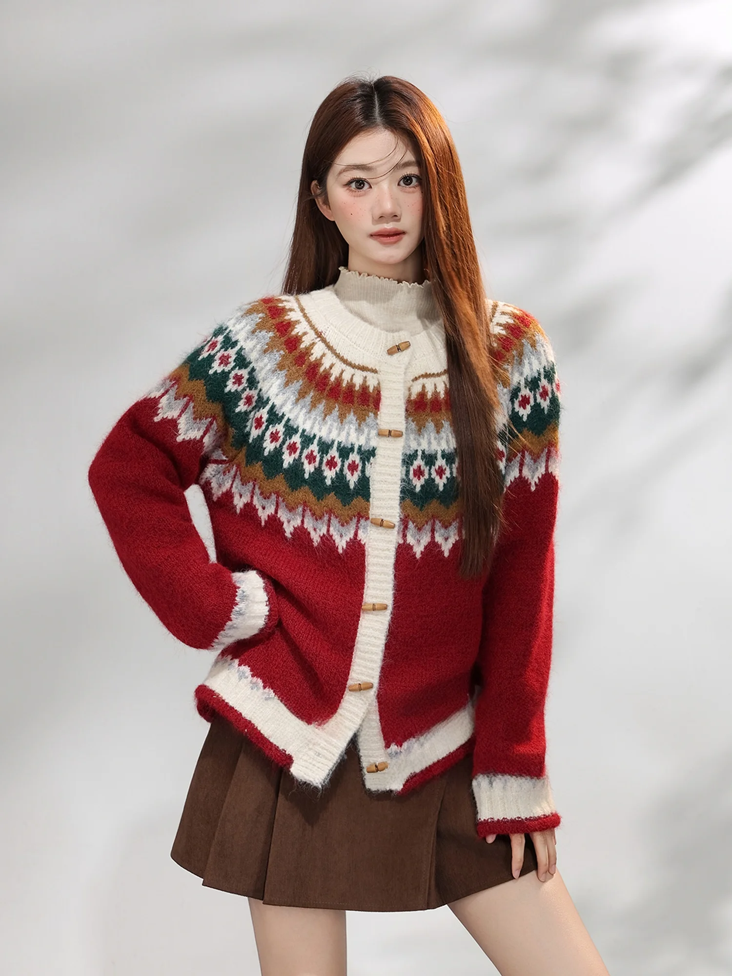Retro Red Fair Isle Knitted round Ne Open Cardigan Women's Spring New Sle Aosphere Sense Knitwear Top Loose Fit Long Sl...
Retro Red Fair Isle Knitted round Ne Open Cardigan Women's Spring New Sle Aosphere Sense Knitwear Top Loose Fit Long Sl...