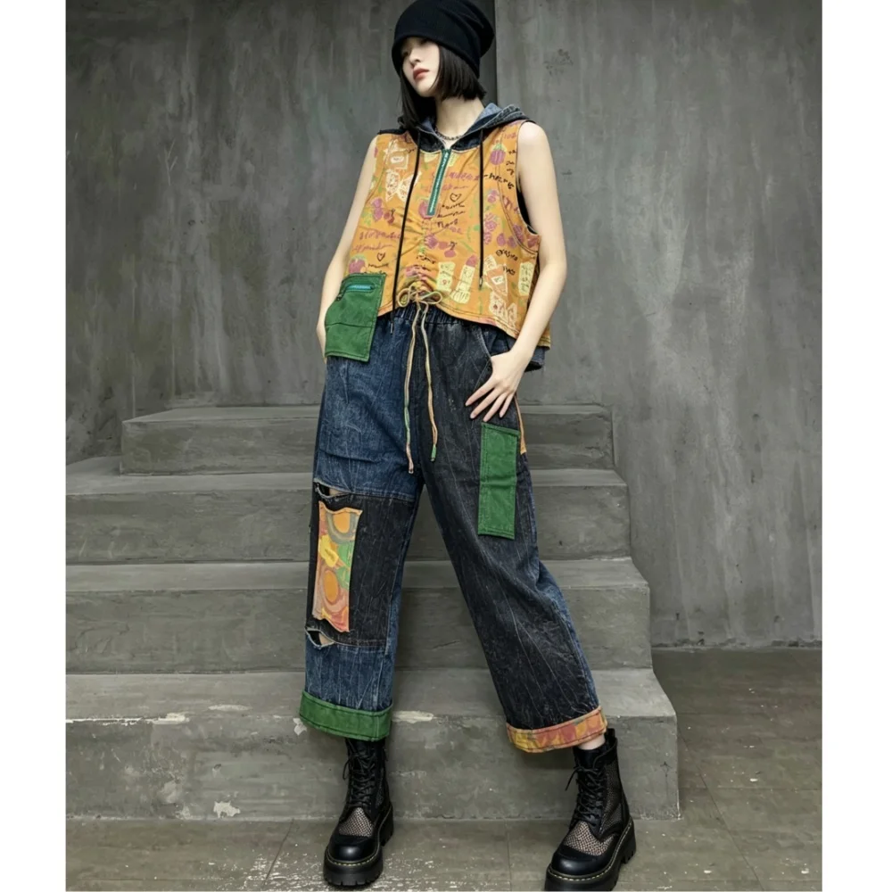 Distressed Color-blocked Denim Patchwork Hooded Vest + Jeans Two-piece Set Women 2026 Summer Stylish Fashion Suit XY324
Distressed Color-blocked Denim Patchwork Hooded Vest + Jeans Two-piece Set Women 2026 Summer Stylish Fashion Suit XY324