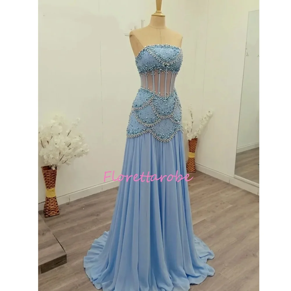 Sky Blue فساتين السهرة Strapless Gala Dress Pleat Beading A-line Prom Dresses Formal Evening Dress Customized
Sky Blue فساتين السهرة Strapless Gala Dress Pleat Beading A-line Prom Dresses Formal Evening Dress Customized