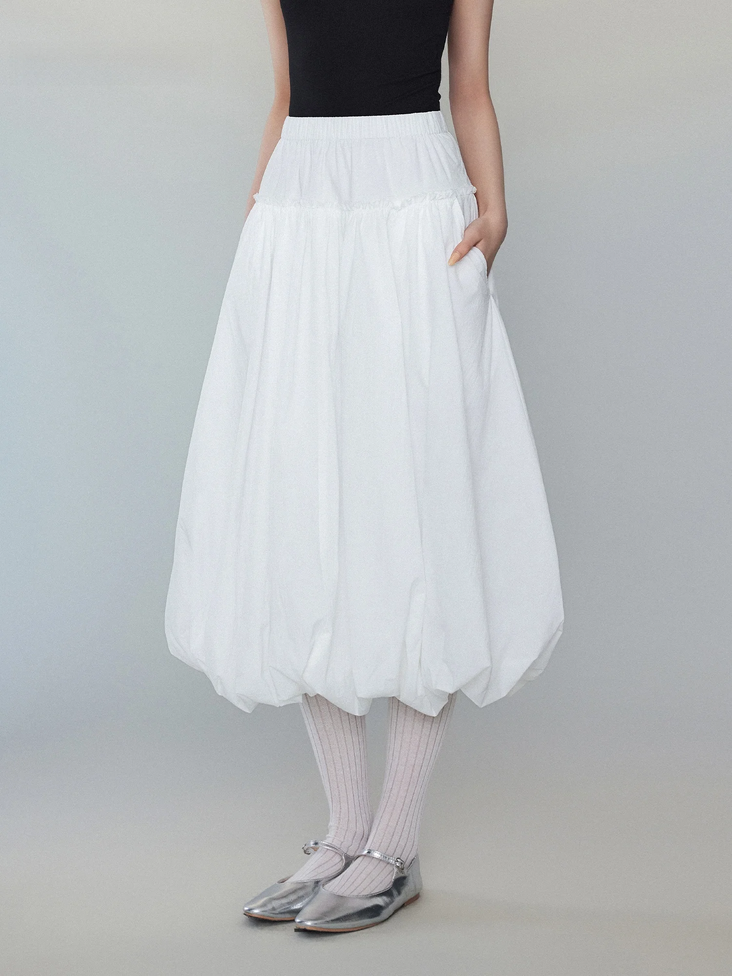 White Elastic Waist Puffy Half Skirt Women's Mid-Length A-Line Flower Bud Skirt Spring New Style Simple Commute Polyester Blend
White Elastic Waist Puffy Half Skirt Women's Mid-Length A-Line Flower Bud Skirt Spring New Style Simple Commute Polyester Blend