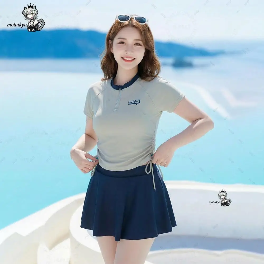 Plus Size 2Pcs Women Short Sleeve Skirt Swimsuit Zip Front Side Drawstring Quick Dry Swimwear Summer Student Beachwear Pool
Plus Size 2Pcs Women Short Sleeve Skirt Swimsuit Zip Front Side Drawstring Quick Dry Swimwear Summer Student Beachwear Pool