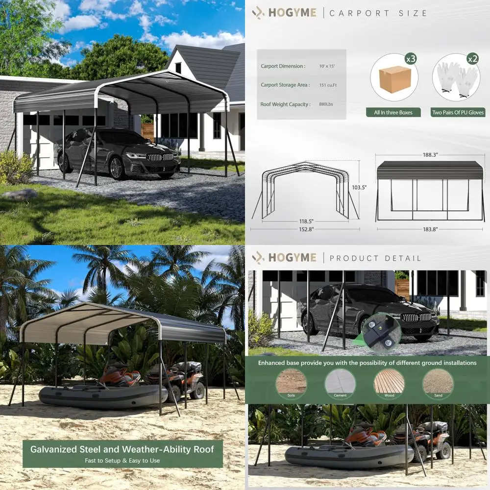 10x15 ft heavy duty metal carport with galvanized steel frame & roof, updated frame structure & enhanced base, multi-use outdoor
10x15 ft heavy duty metal carport with galvanized steel frame & roof, updated frame structure & enhanced base, multi-use outdoor